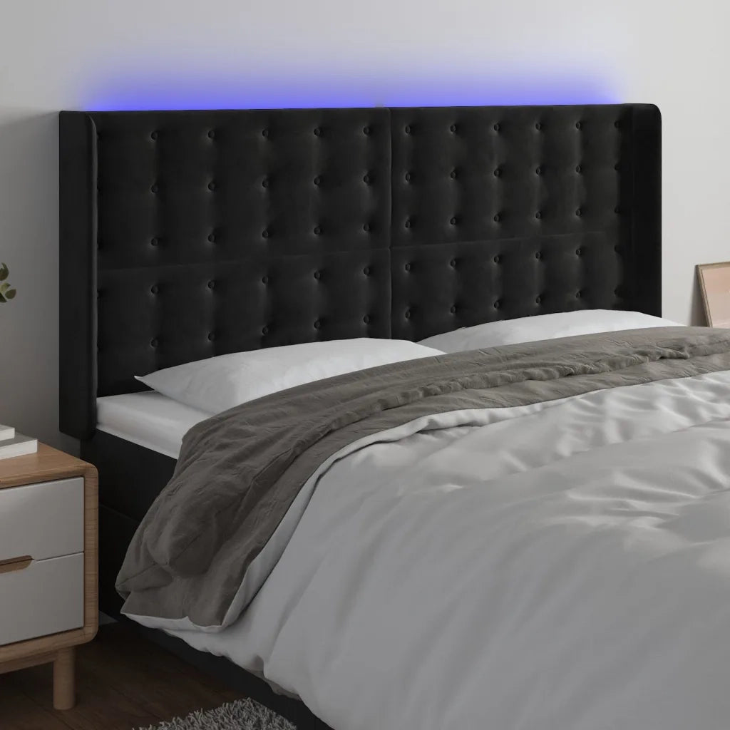 Testiera | Testata a LED Nera 183x16x118/128 cm in Velluto