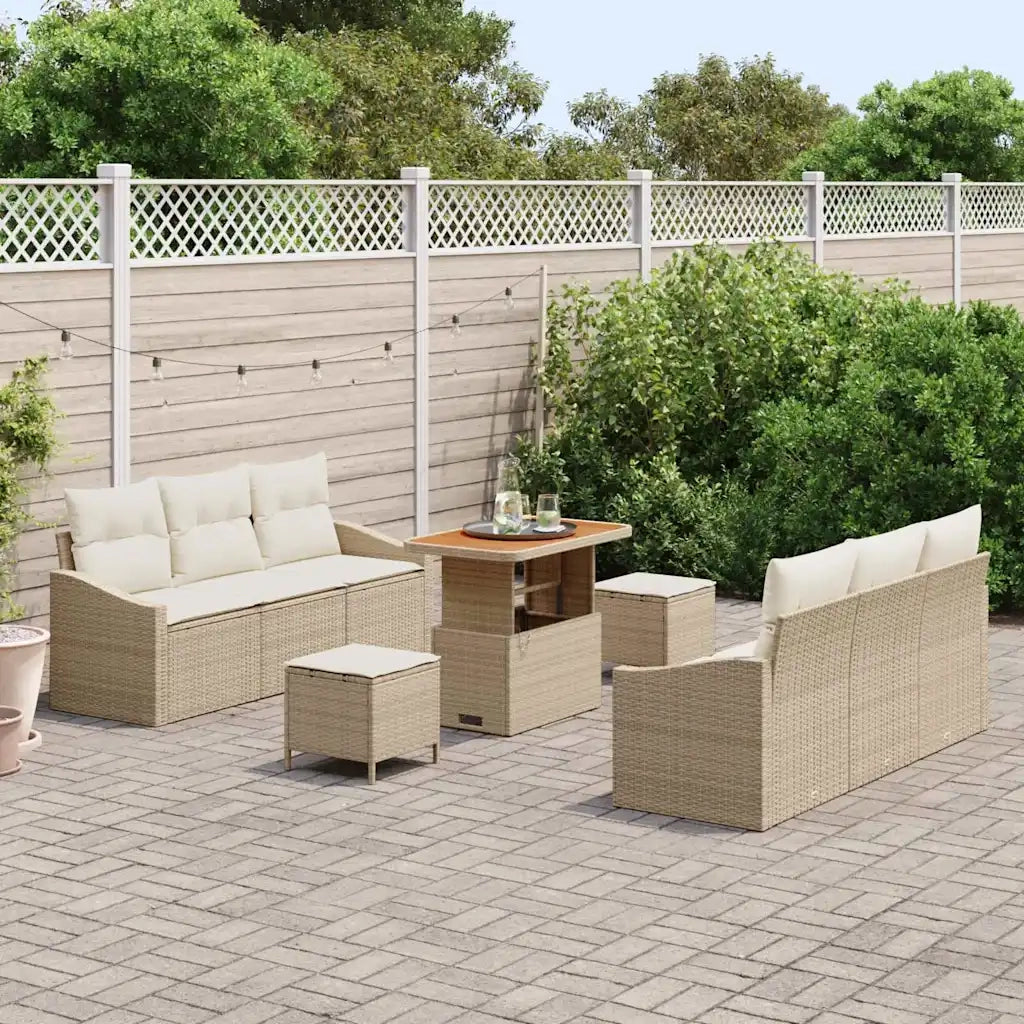 Set Divano da Giardino con cuscino 9 pcs Beige e Crema