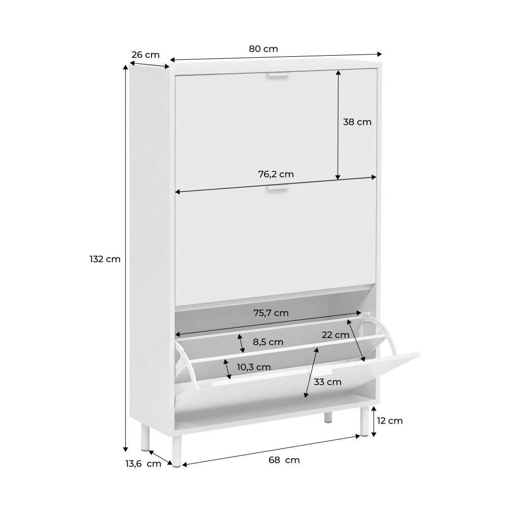 Scarpiera in legno e metallo con 3 ante, beige
