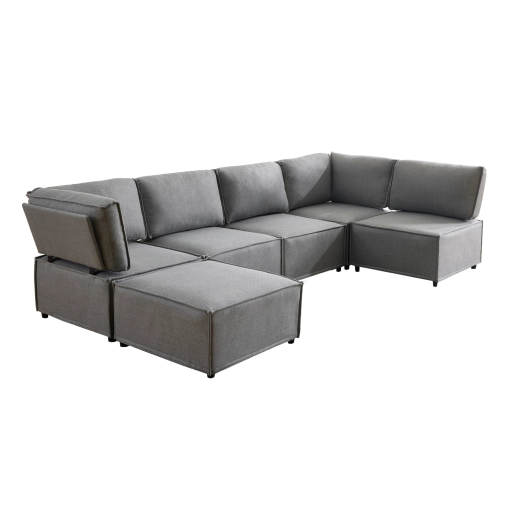 Divano modulare 308x152x77 cm in legno, grigio chiaro, trasformabile in letto