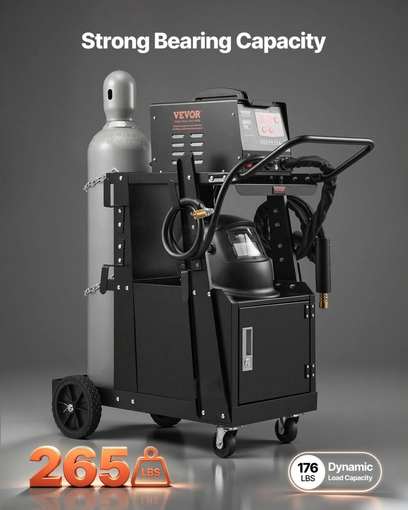 Carrello per Saldatura WT-79 a 2 Ripiani con Armadietto e Ruote Carico Max 80-120 kg per Saldatrici MIG TIG MMA e Officina