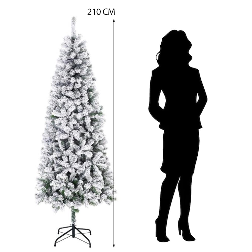 Albero di Natale Innevato Super Folto Pino Slim Salvaspazio Saint Moritz 210 Cm