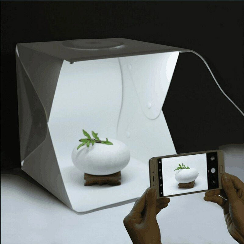 STUDIO SET FOTOGRAFICO PORTATILE GRANDE 30CM LIGHT BOX CON LUCI LED 2 SFONDI