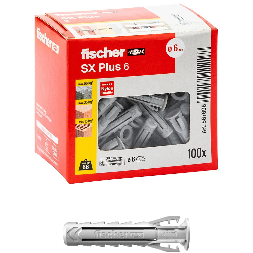 Tassello Sx Plus Ø 6 x 30 mm Fischer 100 Pezzi