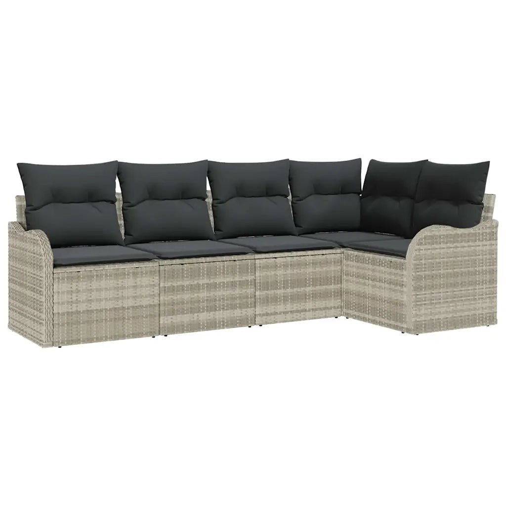 Set Divano da Giardino 5 pcs Grigio chiaro polyrattan
