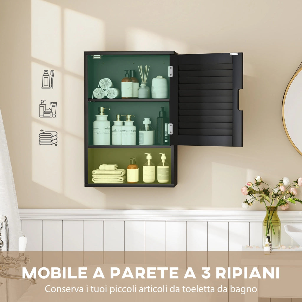 Armadietto Bagno a Parete Salvaspazio con Ripiano Regolabile e Anta Ammortizzata Mobile Pensile Moderno 40x20x60 cm Nero
