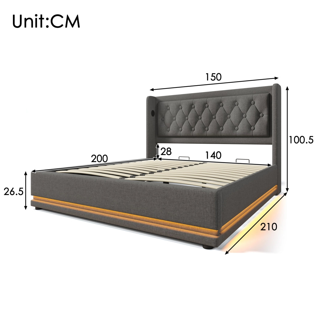 Letto matrimoniale contenitore grigio 140x200 cm