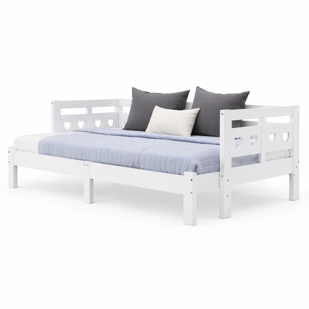 Letto Giorno Estraibile 90x200 cm in Pino Massello Bianco con Letto Extra a Cuore