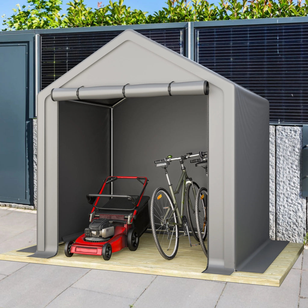Casetta Porta Bici Stabile 190x170x200 Cm Acciaio Zincato Grigio Scuro Per Deposito Esterno Con Porta A Rullo