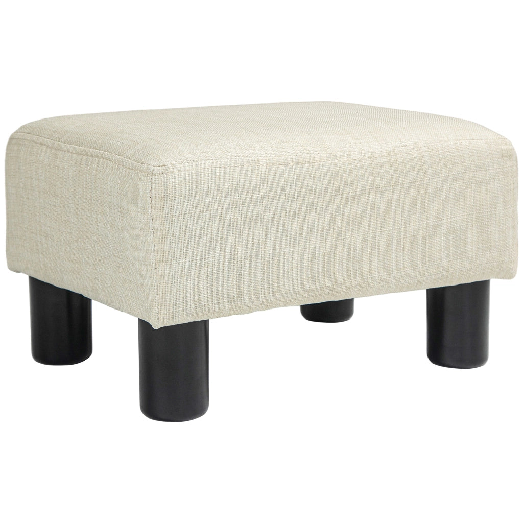 Pouf Poggiapiedi Basso in Tessuto di Lino Beige Sgabello Salotto 40 x 30 x 24 cm Portata 110 kg Compatto