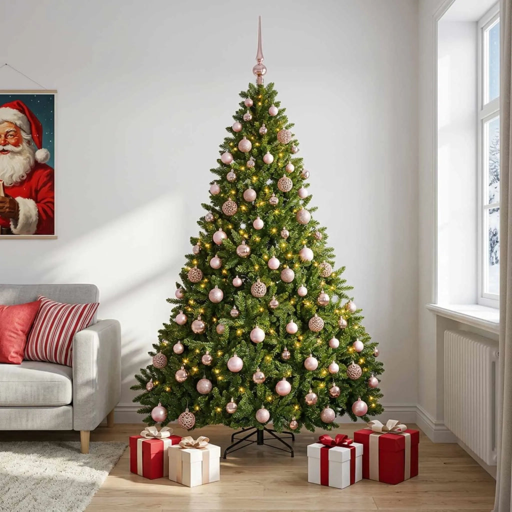 Albero di Natale artificiale verde chiaro con palline 210 cm 3466741