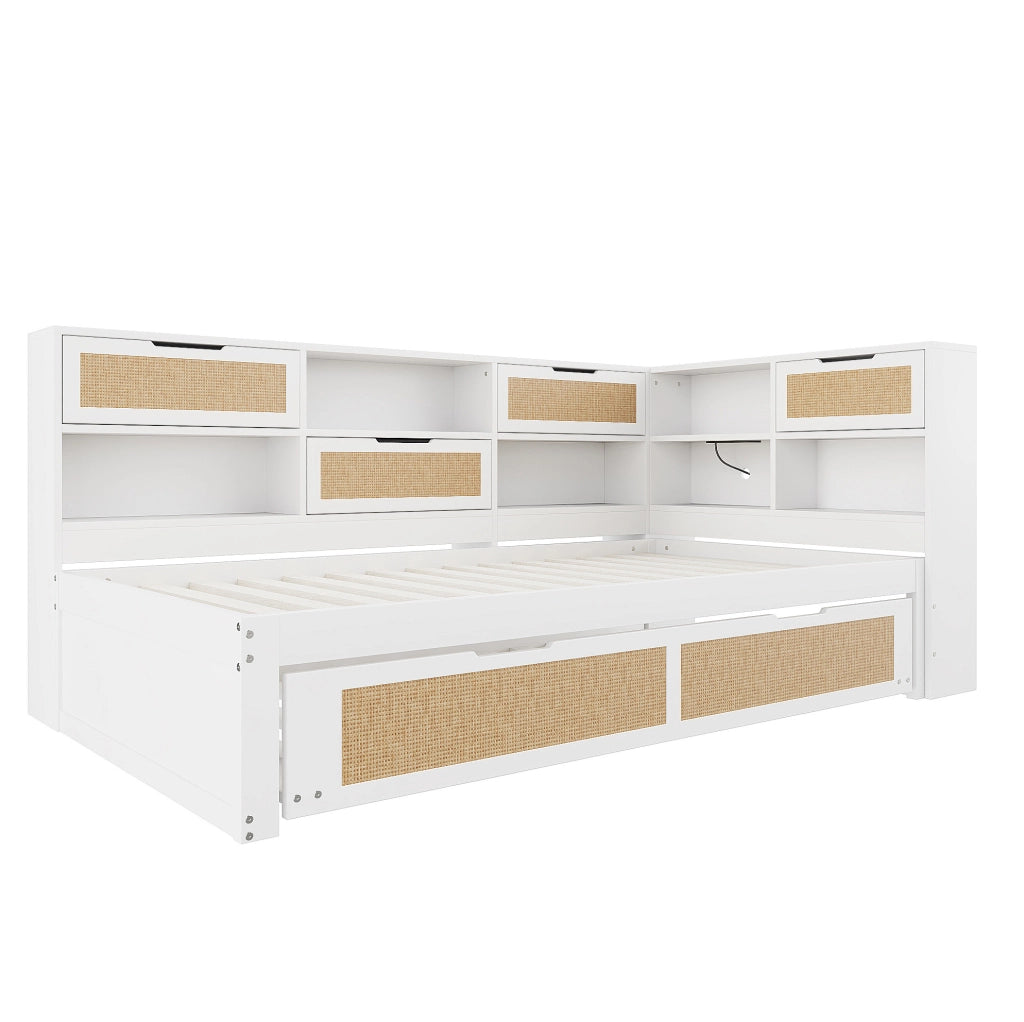 Letto singolo 90x200 cm con letto estraibile 90x190 cm, USB e vani, bianco