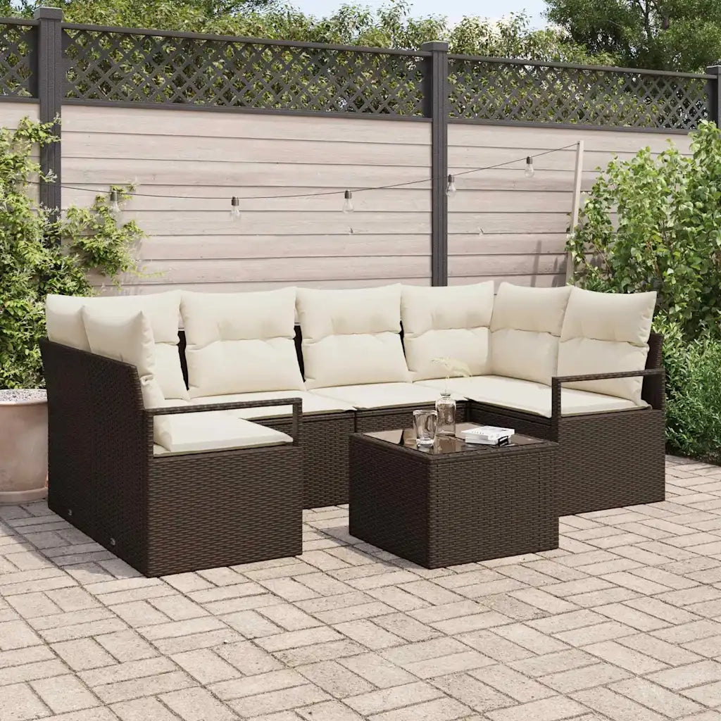 Set di divani con cuscino 7 pcs Marrone e Crema polyrattan 3346278
