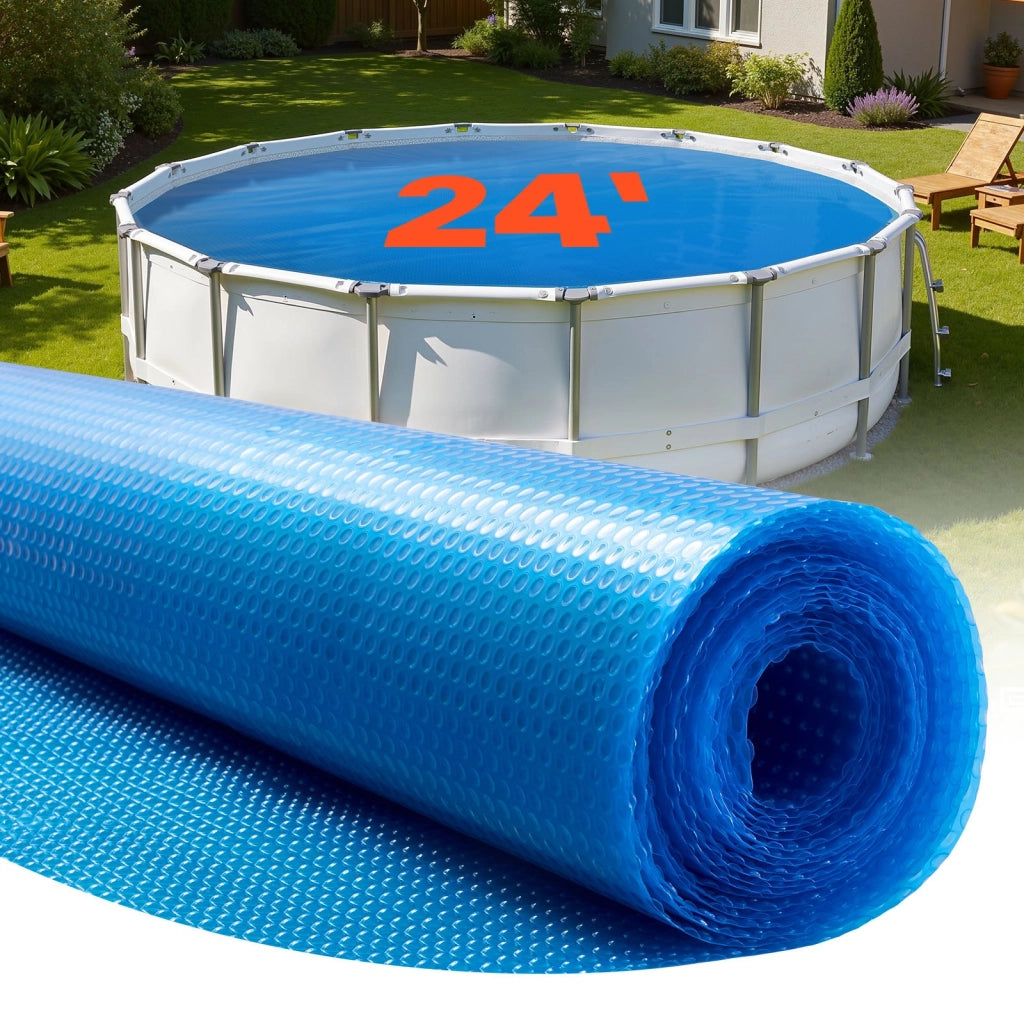 Telo Termico Coperta Solare per Piscina Rotonda 7315 mm 24 Piedi, Copertura a Bolle in PE Blu Modello 300-24 Resistente e Durevole per Giardino