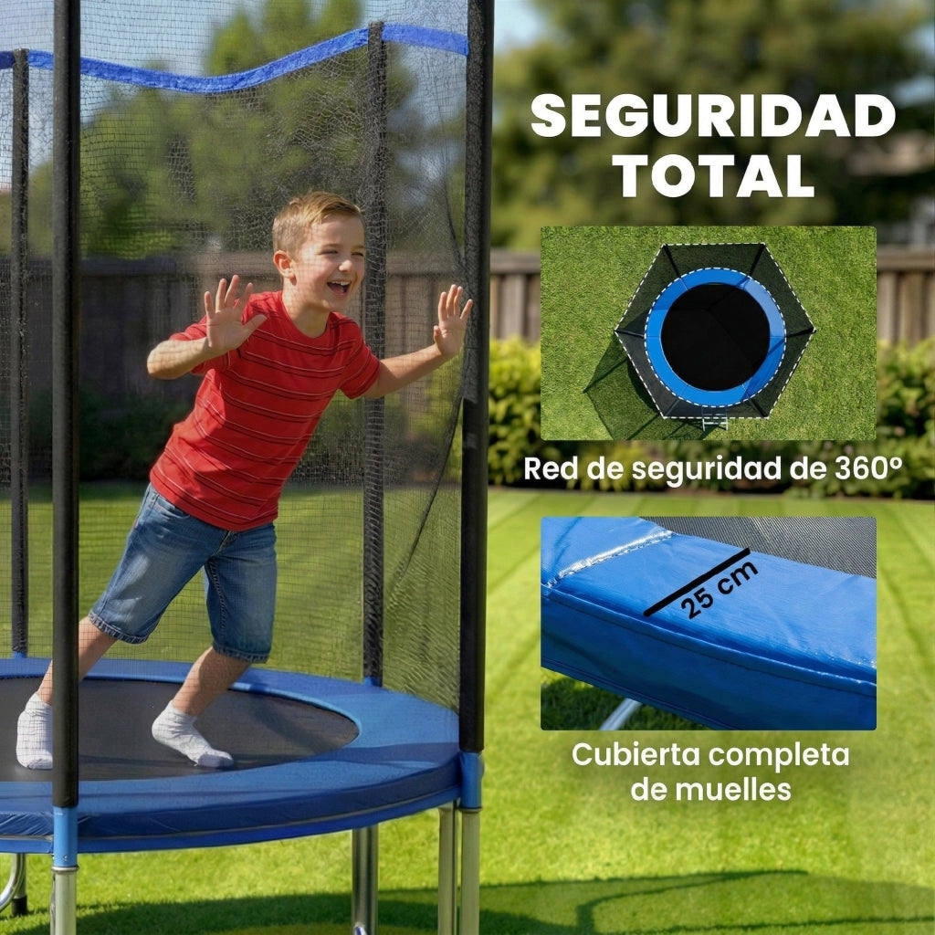 Trampolino Esterno per Bambini con Rete di Sicurezza e Scala ¨C Minimal ¨C ?183 cm Blu