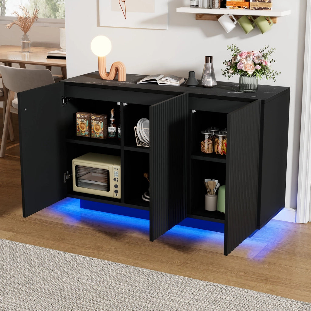 MADIA con LED 120x40x75 cm MDF Nero effetto marmo