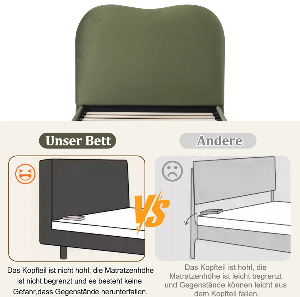 Letto imbottito verde in velluto con contenitore idraulico e rete