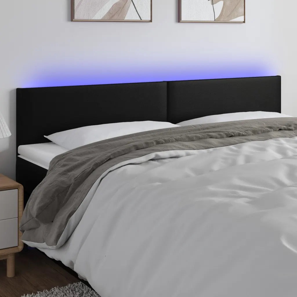Testiera | Testata a LED Nera 160x5x78/88 cm in Similpelle