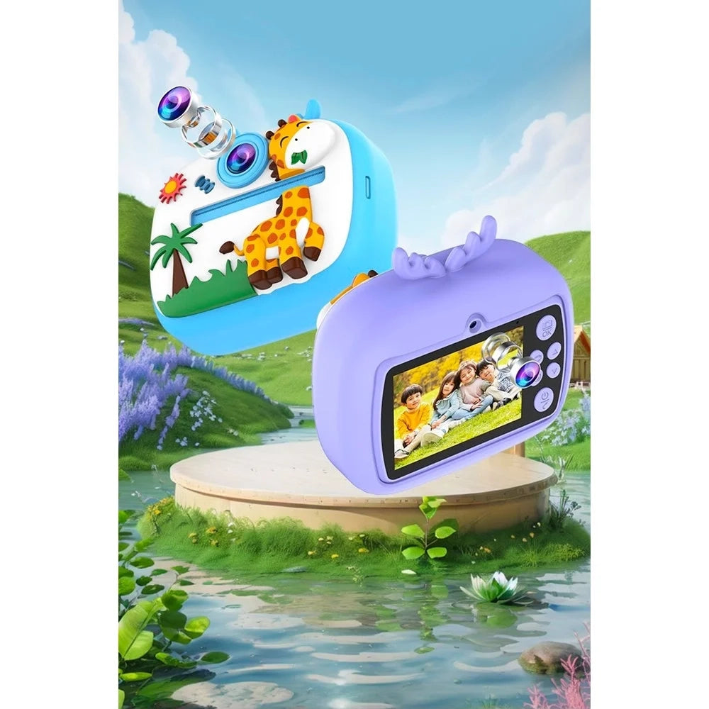 Trade Shop - Fotocamera Per Bambini Con Stampa Istantanea Termica Per Foto Video Batteria Ricaricabile -
