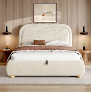 Letto imbottito con contenitore idraulico e rete a doghe; bouclé beige; 216 × 157 × 97 cm