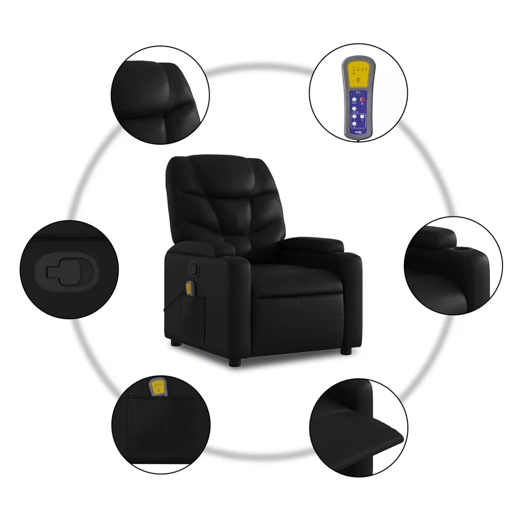 Poltrona | Sedia Relax Alzapersona Reclinabile Massaggio Nero Similpelle