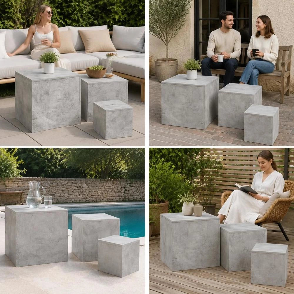 Side Tables, 3-piece Set, Concrete Grey, Wood-based Material