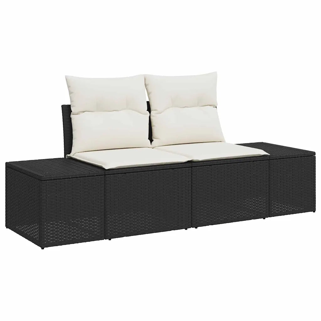Set Divano da Giardino con cuscino 8 pcs Nero Poly Rattan