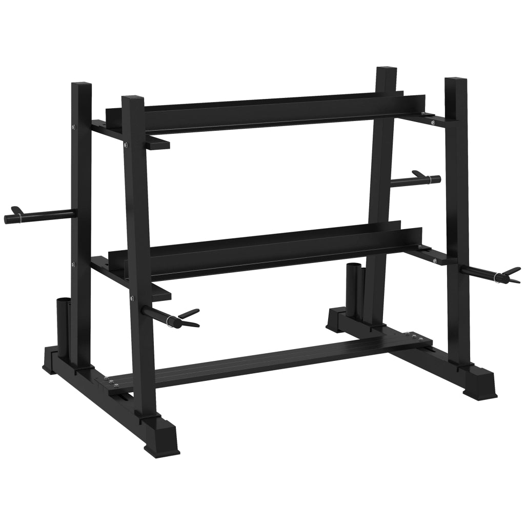 Rastrelliera per Manubri e Pesi in Acciaio Nero, Supporto Multifunzionale con 4 Aste Regolabili per Casa e Garage, 131x75x80 cm