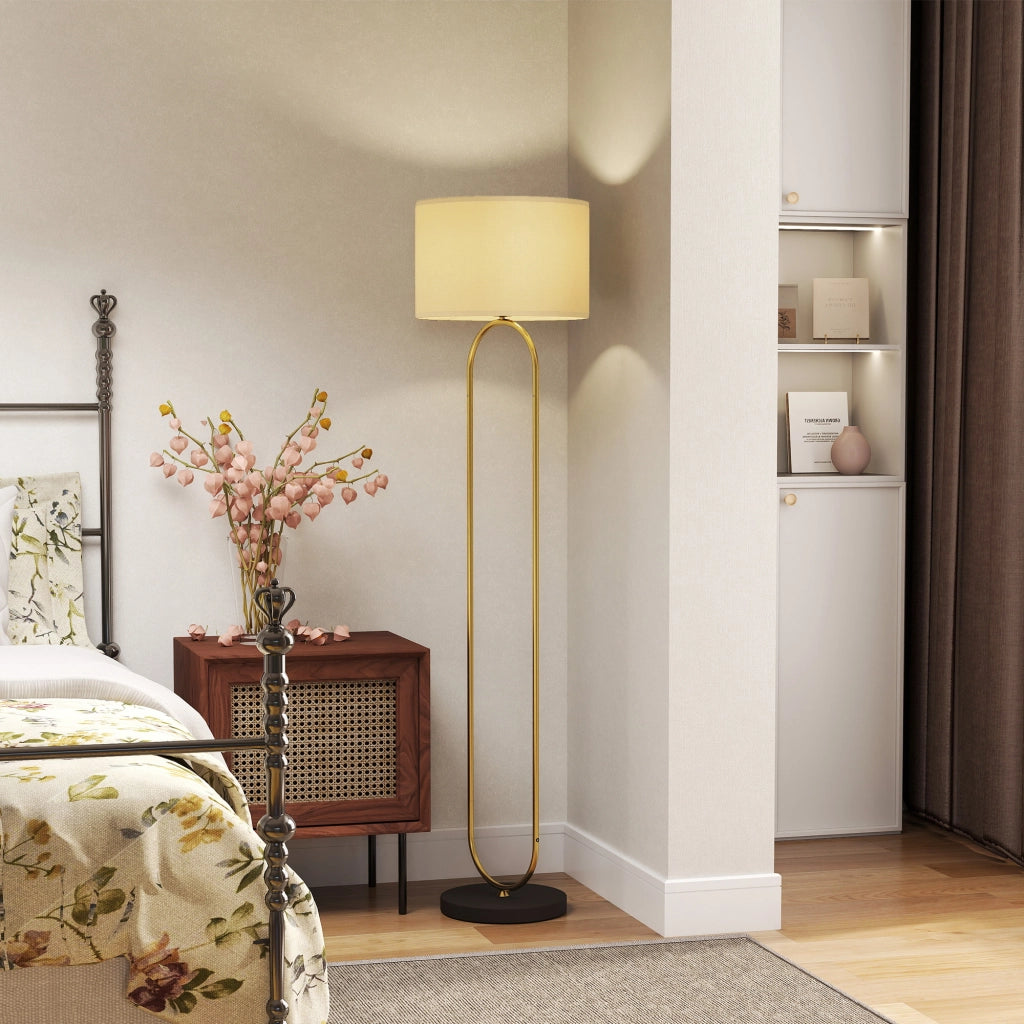 Lampada da terra con paralume in lino ¨C Xylo ¨C E27 dorato e nero 156 cm