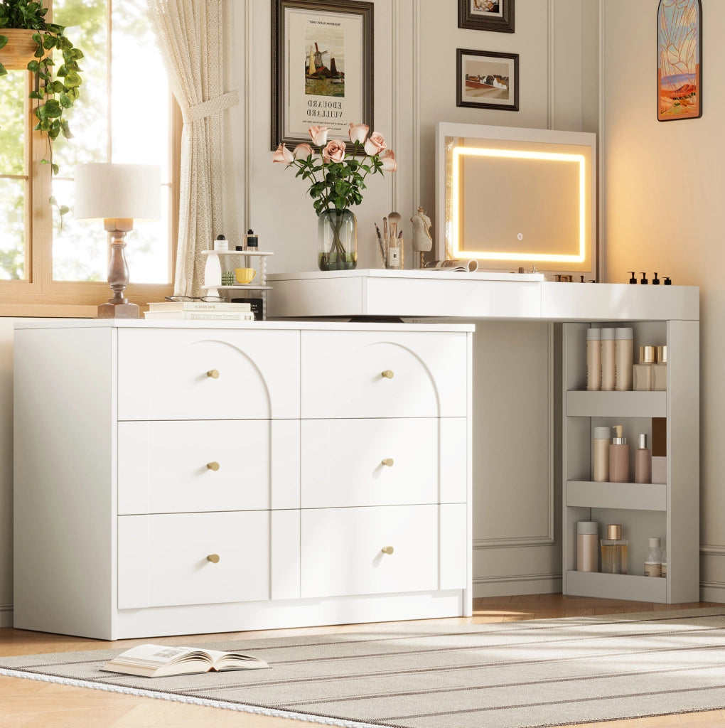 Schminktisch mit drehbarem Gestell und LED-Beleuchtung, Weiß, 105×40×80 cm