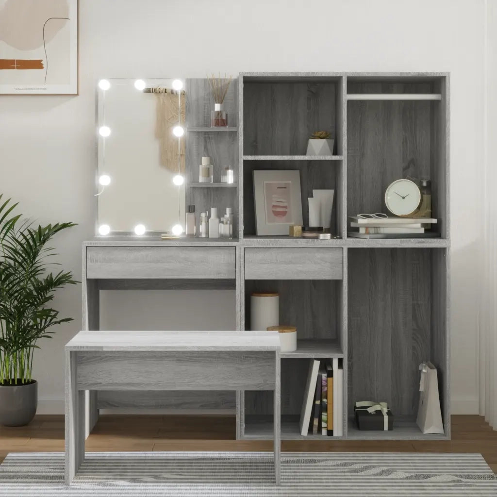 Set Tavolo da Toeletta con LED Grigio Sonoma Legno Multistrato 3114105