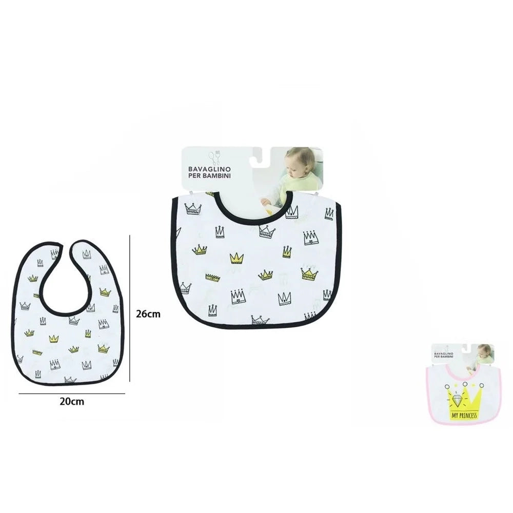 Trade Shop - Set 2pz Bavetta Bavaglino Per Pappa Allattamento Bambini Neonato Fantasia Corone 31225 -
