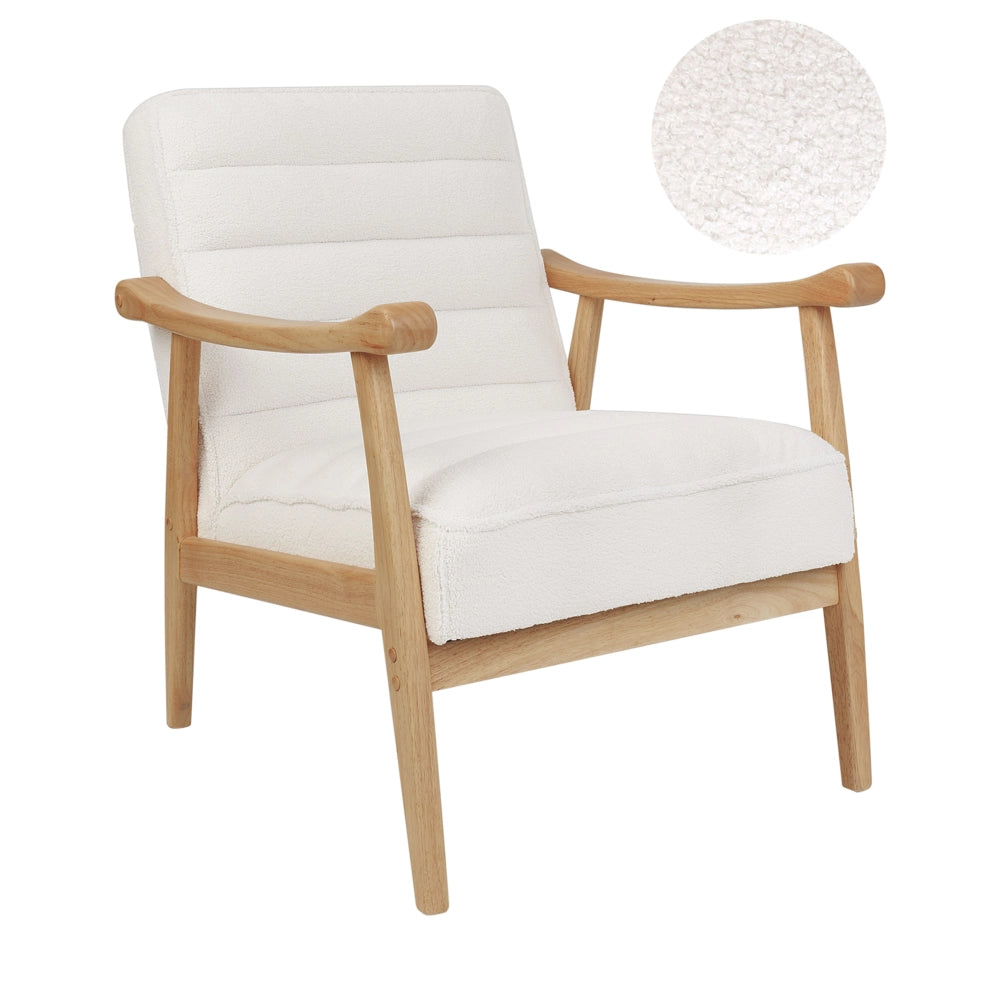 Poltrona Bianco Poliestere Boucle Tappezzeria Design Retrò Struttura in legno Braccioli Soggiorno