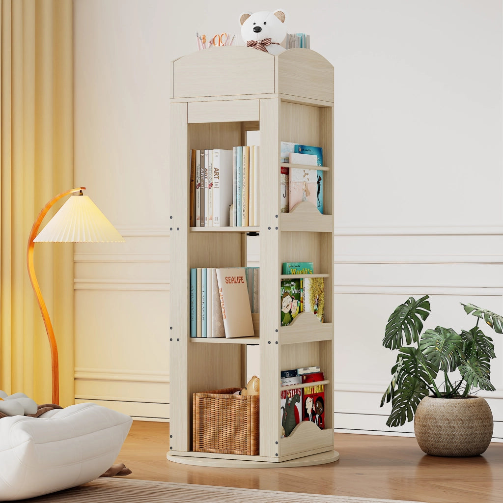 Set mobili camera bambini ¨C Minimal ¨C legno pino colore naturale, letto + armadio + libreria girevole