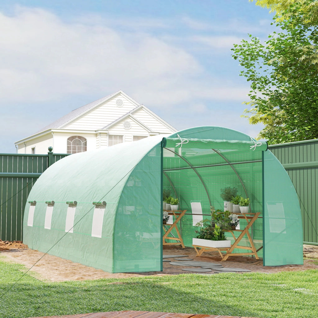 Serra per Orto a Tunnel con Porta Avvolgibile e 8 Finestre, Serra da Giardino con Copertura in PE e Struttura in Acciaio, 6x3x2 m, Verde