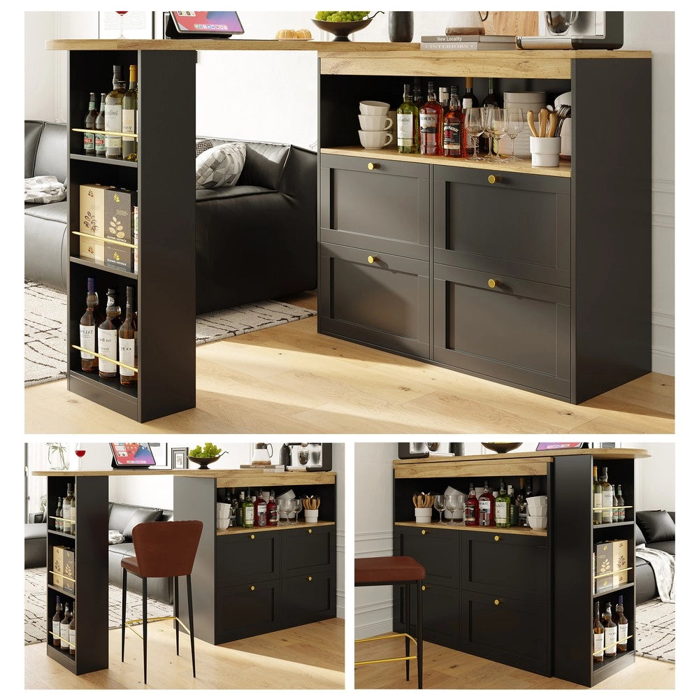 Tavolo Bar Girevole 360¡ã con 4 Cassetti e Ripiani ¨C Xylo ¨C 105x39x102 cm