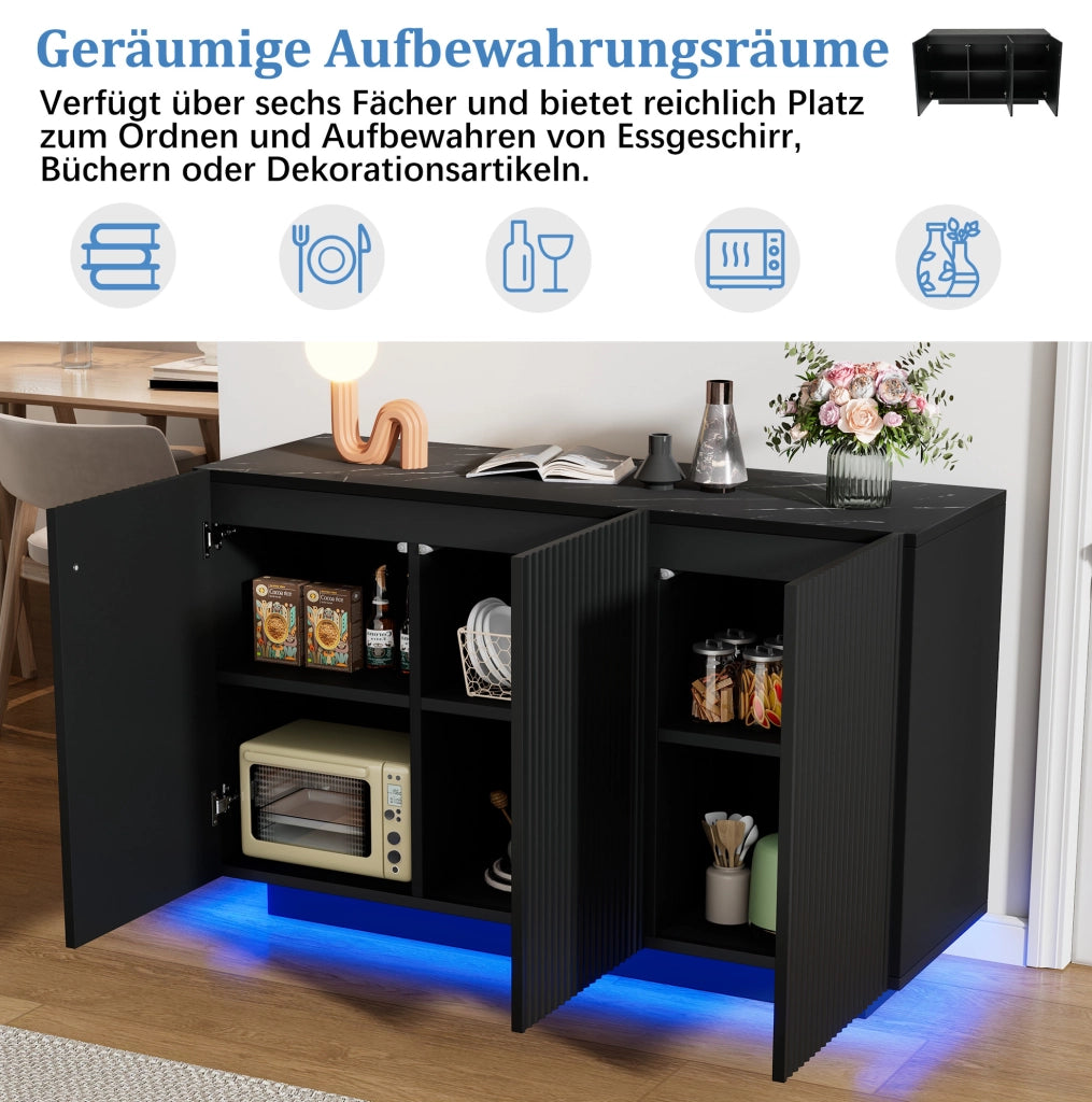 Sideboard LED 120 cm nero in MDF con controllo Bluetooth