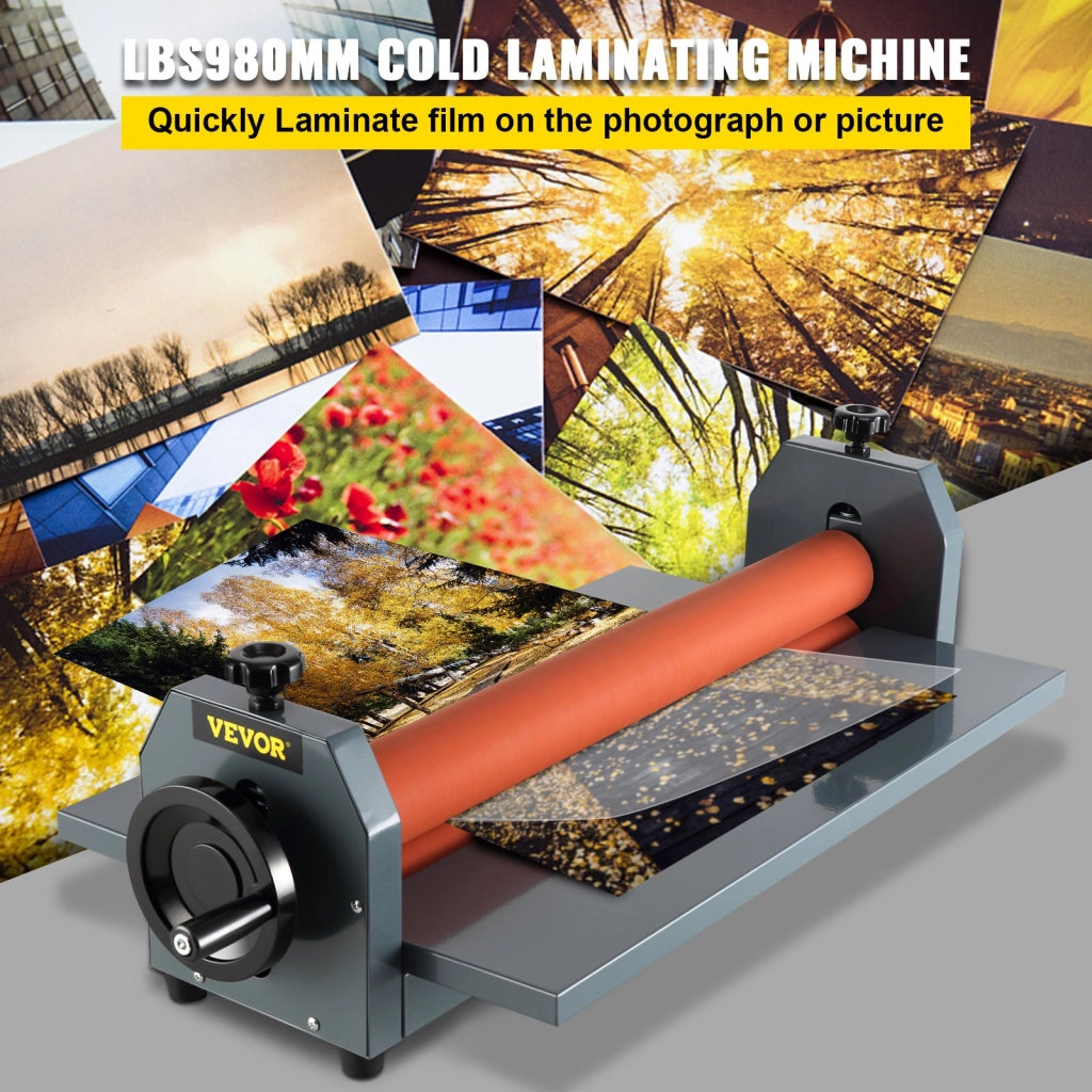 Laminatrice a Freddo Manuale 1000 mm 39 Pollici Plastificatrice Robusta in Ferro con Rulli in Silicone per Bricolage e Ufficio