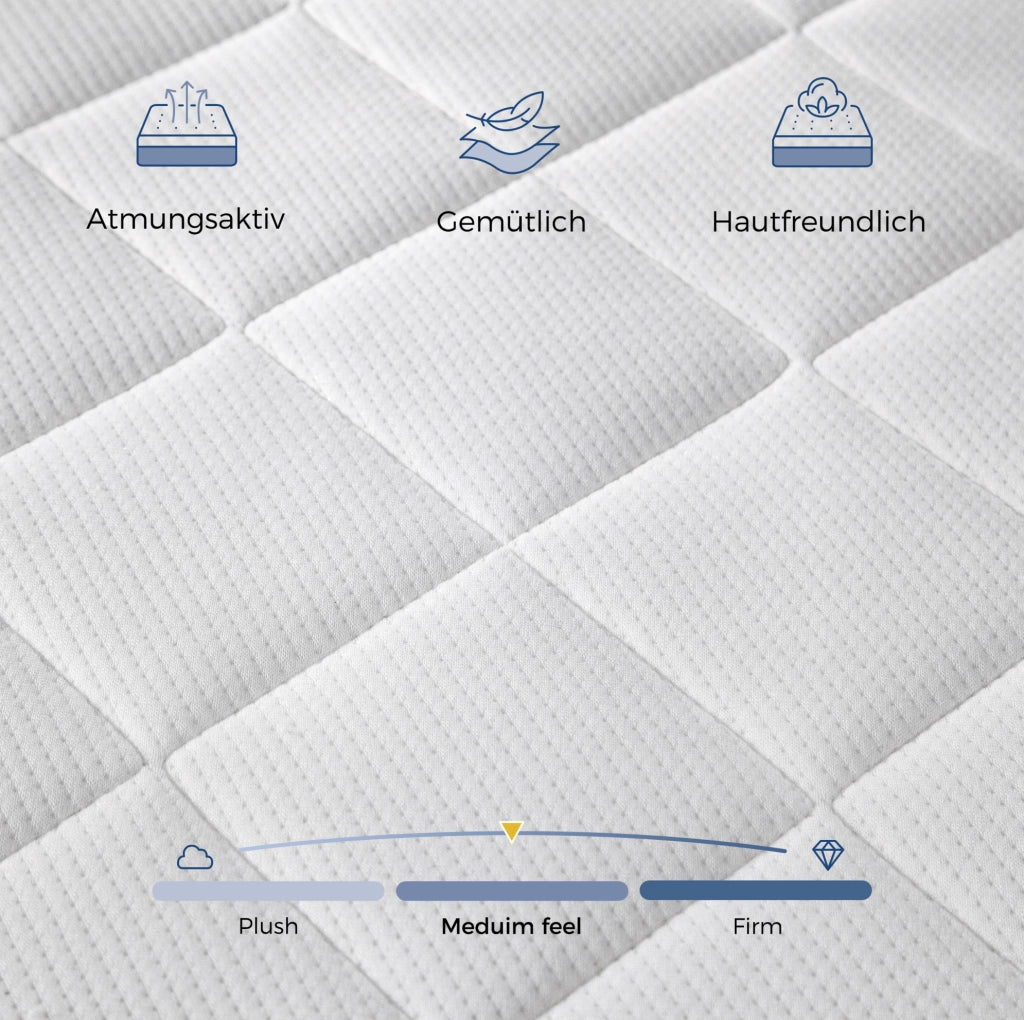 Materasso in schiuma H3 a 7 zone con moduli ergonomici; bianco e grigio