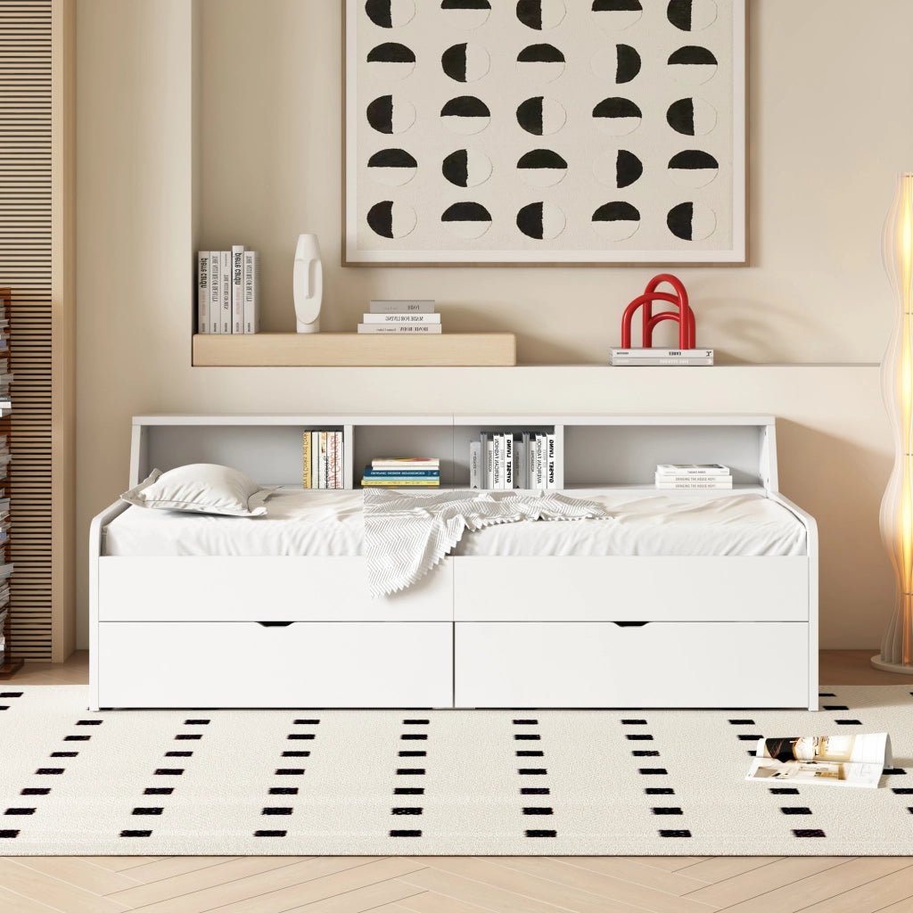 Letto Singolo con Cassetti e Contenitore ¨C MINIMAL ¨C Bianco 90x200