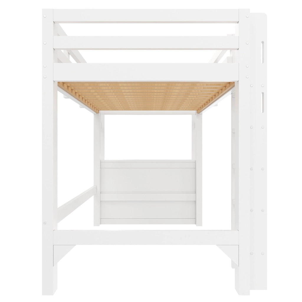 Letto a soppalco 90x200 cm con 6 cassetti e scaffali, illuminazione LED, bianco