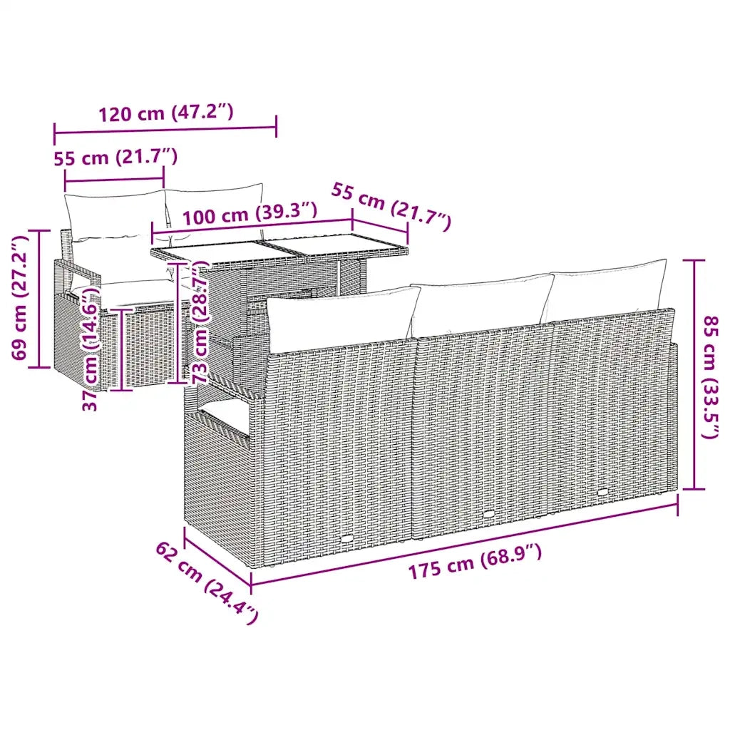 Set Divano da Giardino 6 pcs Beige e Grigio Chiaro polyrattan 3348736