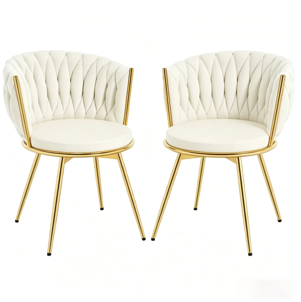 Sedia da pranzo girevole beige, schienale imbottito, set da 2