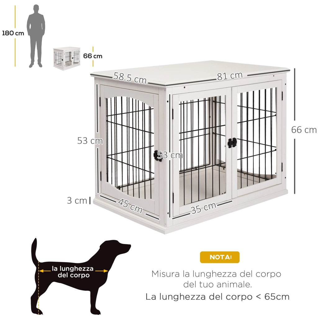 Casetta per Cani Interna in Legno e Acciaio ¨C Minimal ¨C Bianco 58.5x81x66cm