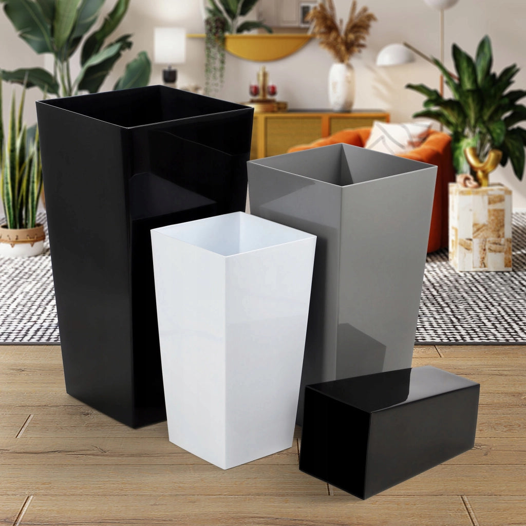 Vaso da fiori KADAX con inserto, alto 29x58 cm, nero lucido, grande, ideale per fiori.