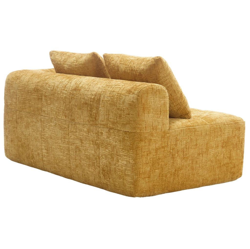 Divano chaise longue 158x90x60 cm con tasche laterali e cuscino in chenille giallo