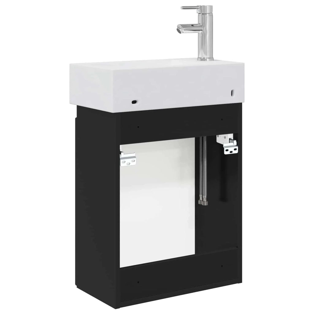 Mobile Bagno | Armadio da bagno con rubinetto Nero 45,5 x 25,5 x 84 cm