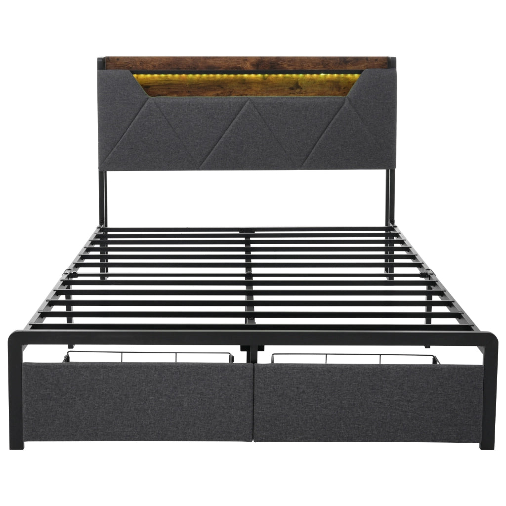 Letto imbottito 140x200 cm grigio con due cassetti
