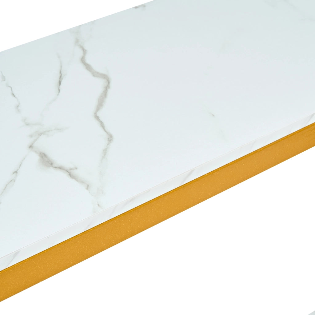 Tavolo consolle con 2 ripiani MDF e metallo oro e bianco