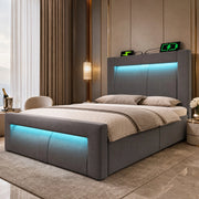Letto singolo contenitore 90 × 200 cm con LED; USB e Type-C; velluto grigio